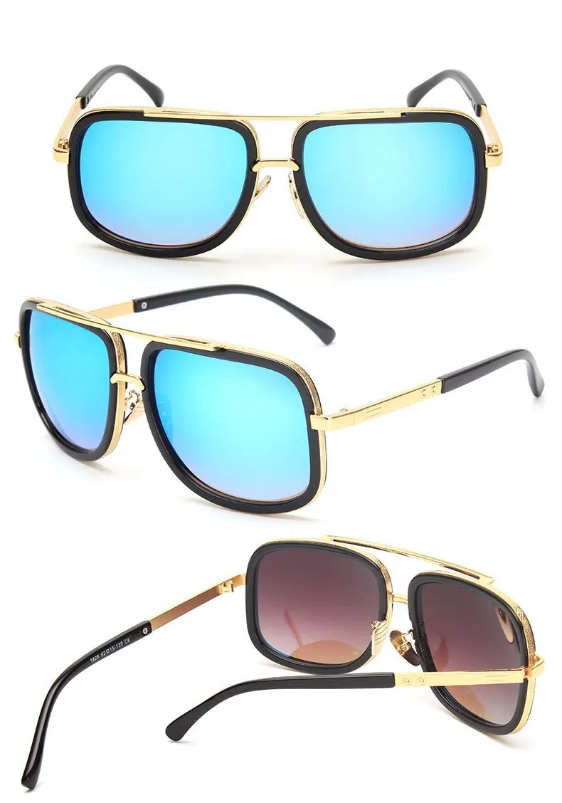 Whole-Okulos 2016 Yeni lüks büyük boy kare ayna alaşım güneş gözlükleri erkekler vintage güneş gözlükleri kadın lunetes de soleil pour hom314i