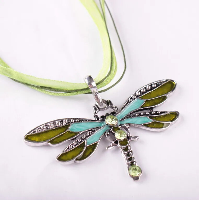 Vintage Dragonfly Crystal Pendant Necklace Lace String Necklace Women Statement Necklaces Bronze Retro Jewelry
