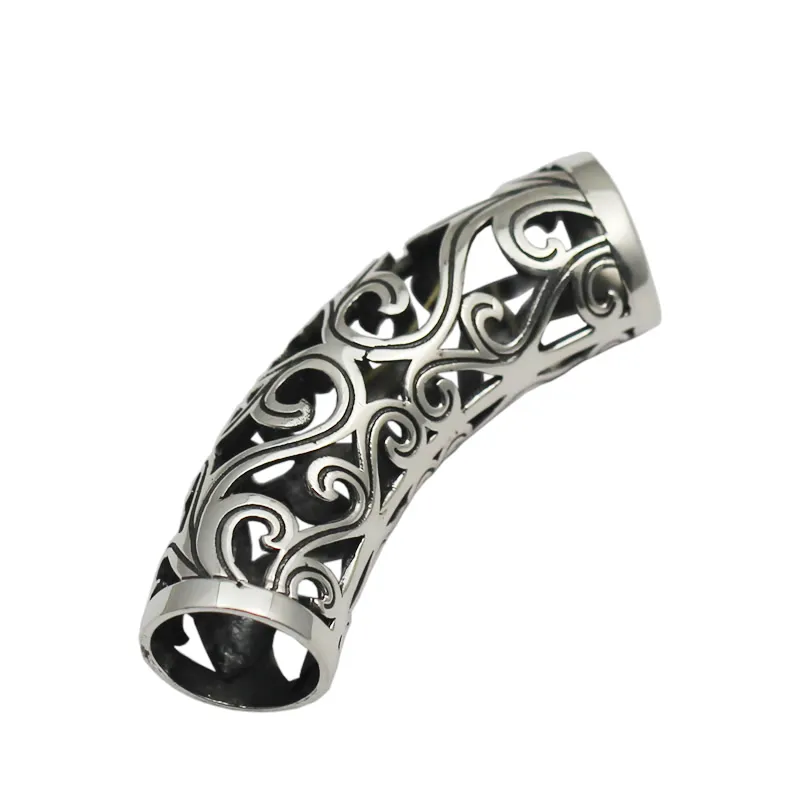Beadsnice 925 Sterling Silver Tube Beads Long Tube Spacer Beads Large Hole Filigree Curved Metal Tube Beads ID 34507