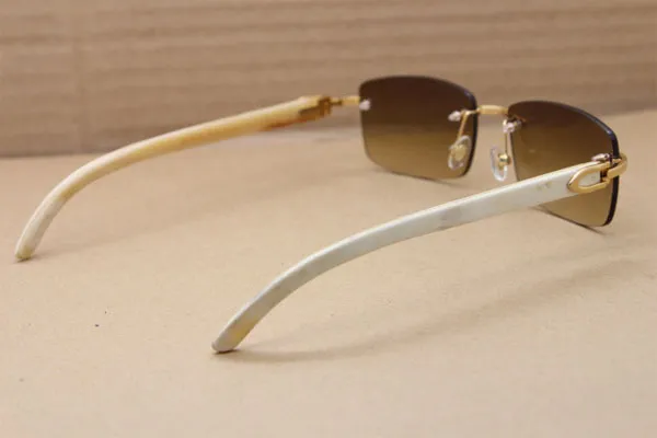 Rimless White horn Sunglasses Men 8200758 Size56-18-140mm Gold Brown or Silver Brown2114