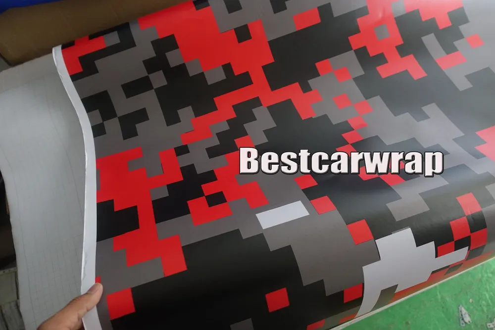 Red Piexl Camo Vinyl Car Wrap Film With Air Rlease Digital Camouflage Truck wraps covers camo red styling size 1.52x30m/Roll