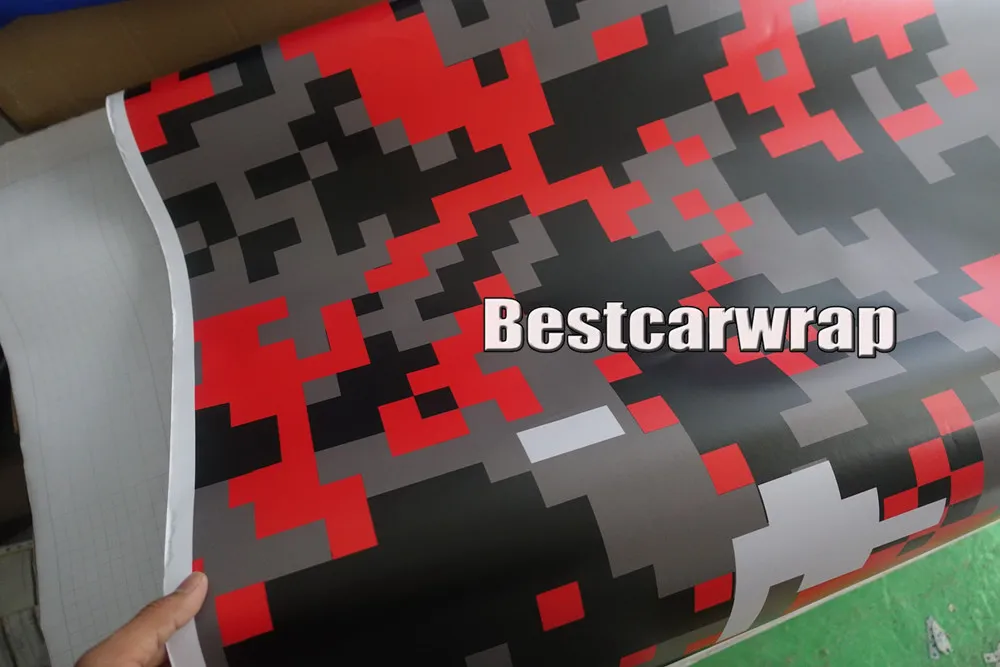 Red black Pixel Camo Vinyl Car Wrap Film With Air Rlease Digital Camouflage Truck wraps covering camo red film styling size 1.52x30m/Roll