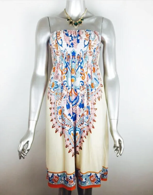 Neue Art und Weise reizvolle Frauen-trägerloses Weinlese-Muster druckte zufälliges Sommer-Kleid weg vom Schulter-Strand-Kleid