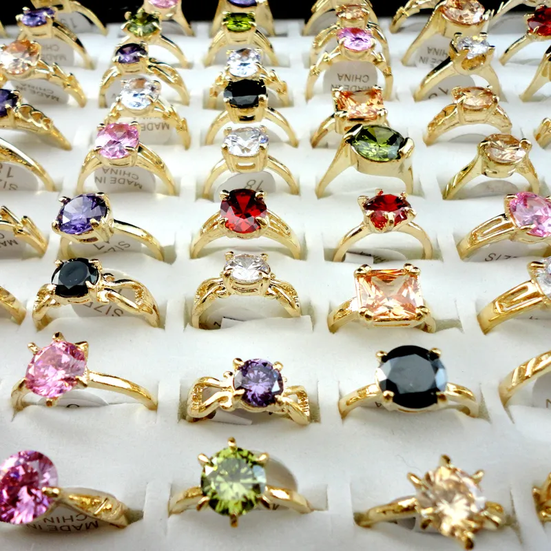 Moda multicolor Zircon oro anillo de compromiso para las mujeres de moda toda la joyería a granel Mix Lotes paquetes LR439