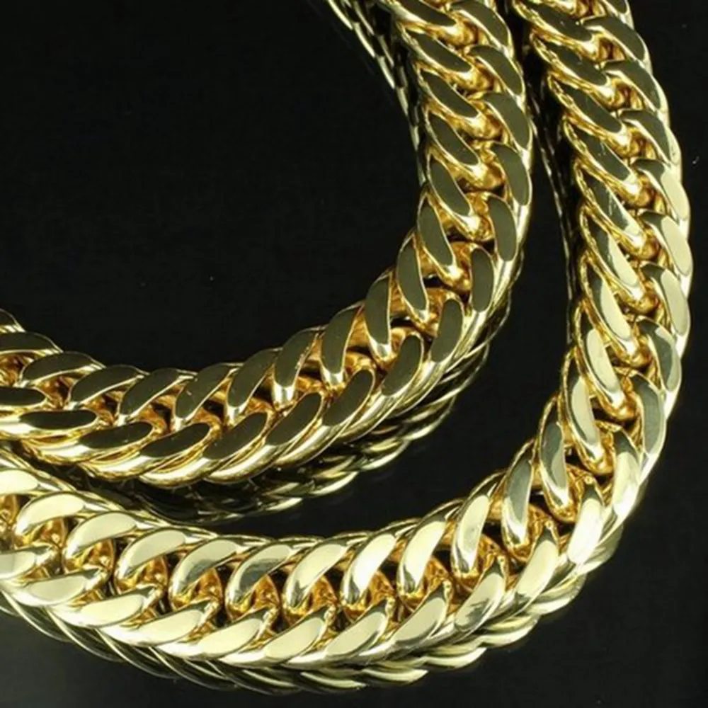 Ensemble de chaîne et bracelet à maillons cubains Miami pour hommes, maillons épais et serrés, finition remplie d'or jaune 24 carats, 1 0 cm de large, 24 pouces, 9 pouces 287O