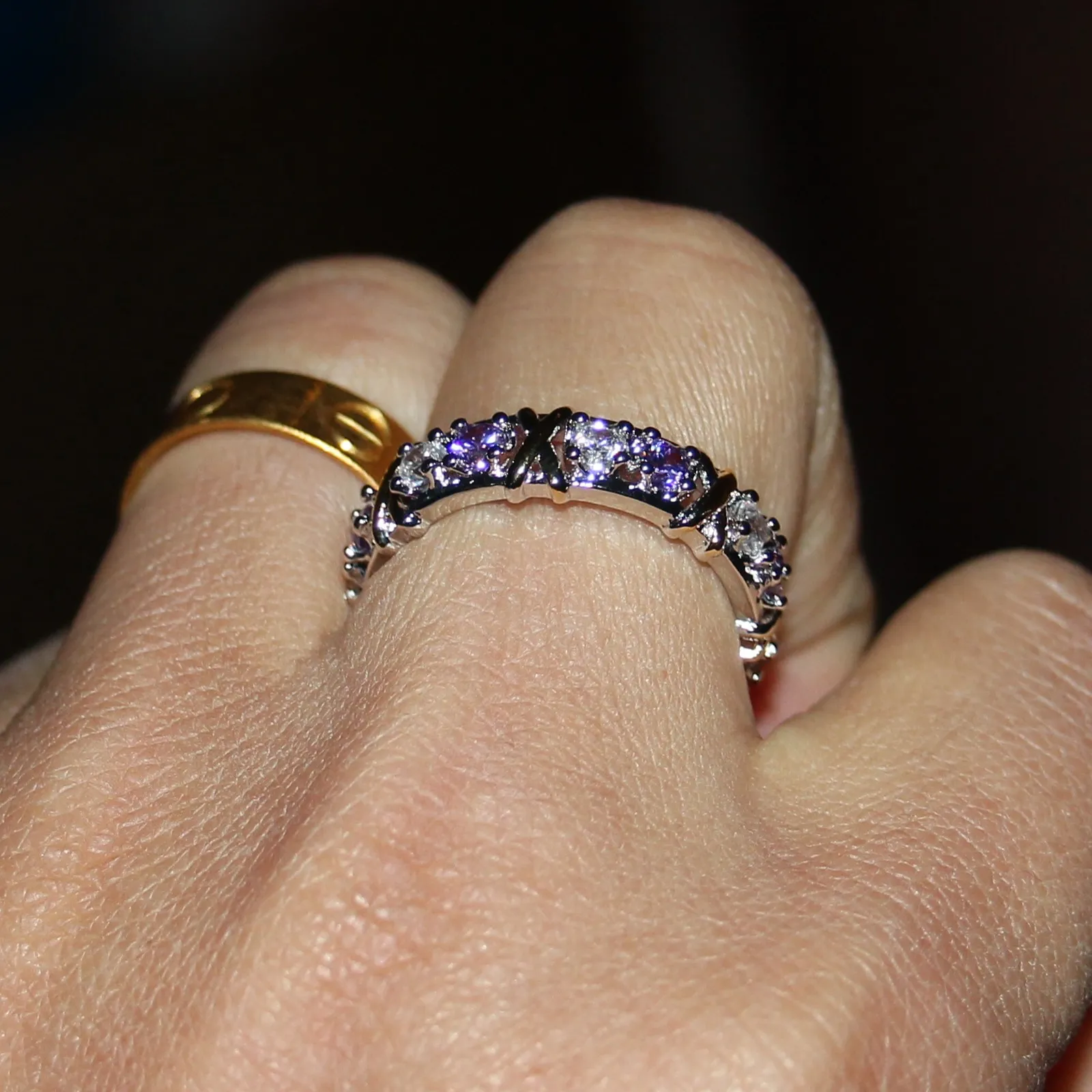 サイズ5-11 2016 New Jewelry 925 Sterling Silver Amethysttopaz CZ Diamond Wedding Engagement Band Rings for Women Love244z