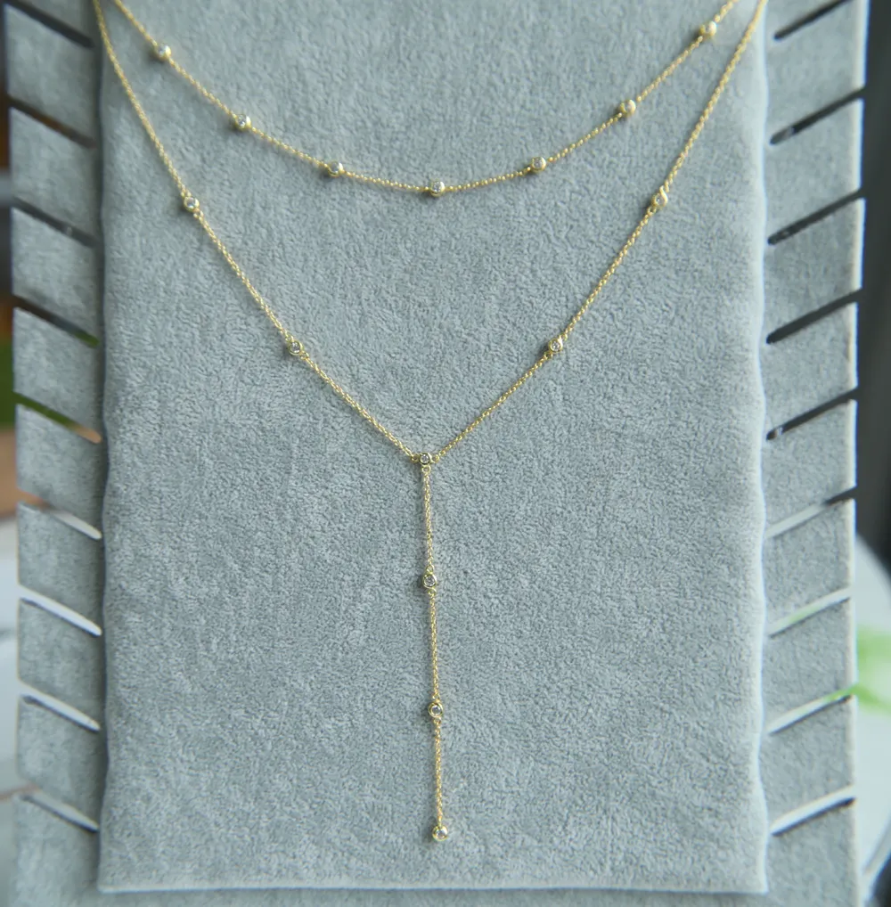 925 camada de prata esterlina colar de corrente longa para casamento feminino com cor de prata dourada banhada cz pavimentada estação jóias199E