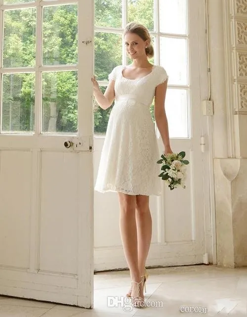 Maternity Knee Length Cap Sleeves Scoop Neckline Pregnant Women Wedding Party Gowns Custom Made