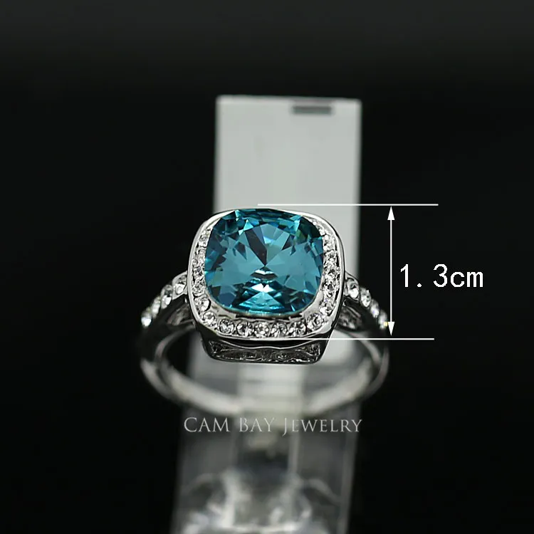 Imitação de anéis unissex banhados a ródio com um grande anel de pedra quadrado feminino anel de dedo joias de casamento248C