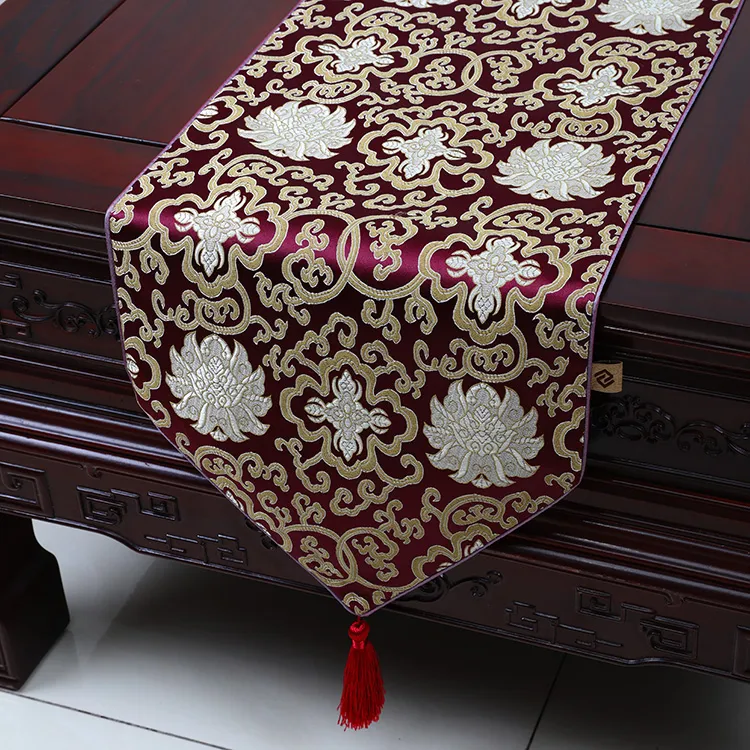 Verlängern Luxury Happy Flower Tischläufer Mode China stil Silk Brokat Couchtisch Tuch High End Esstisch Matten Tischset 230x33 cm