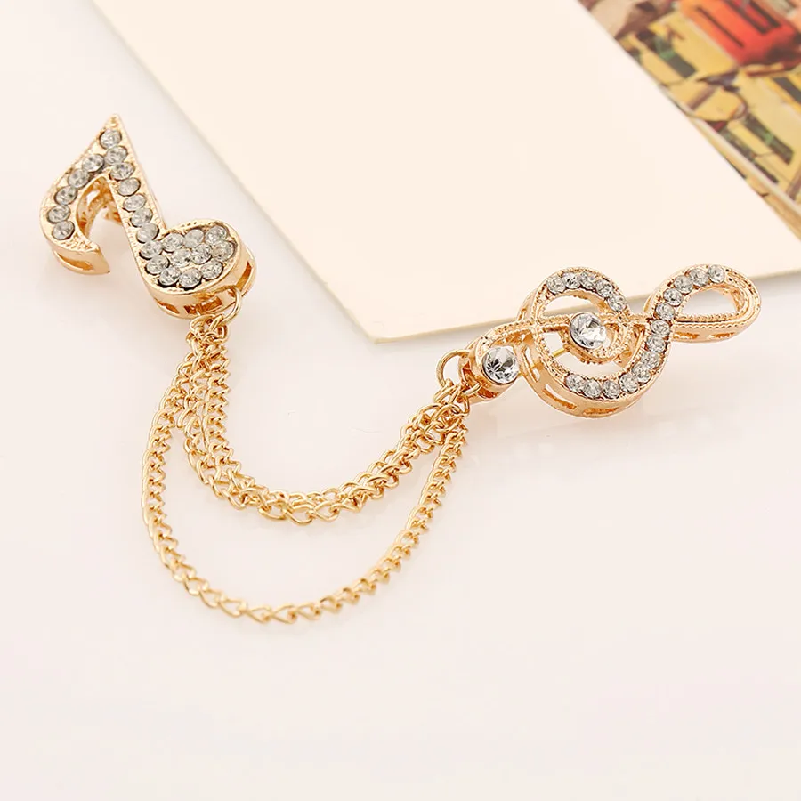Elegant Chain Tassel Music Note Crystal Brooch Fashion Jewelry Silver Rhinestone Pin Brooches For Gift Unisex Jewelry 285P
