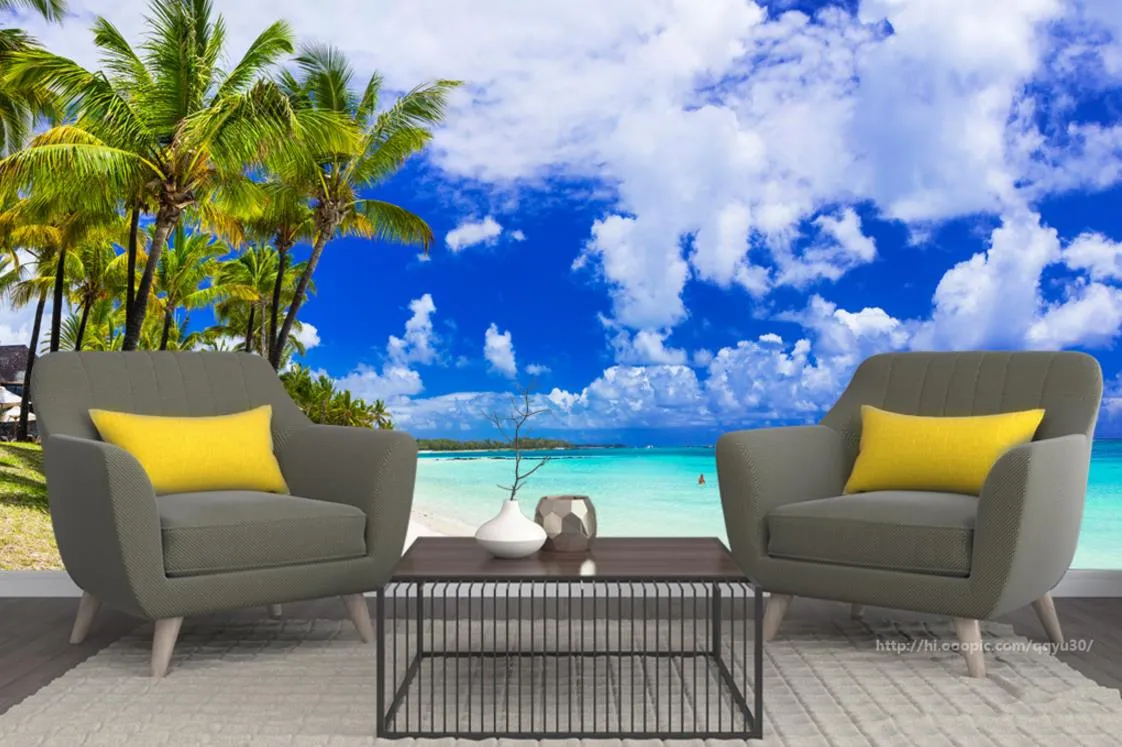 HD 아름다운 벽지 바다 코코넛 비치 풍경 거실 소파 TV 배경 257S를위한 3D 월페이퍼