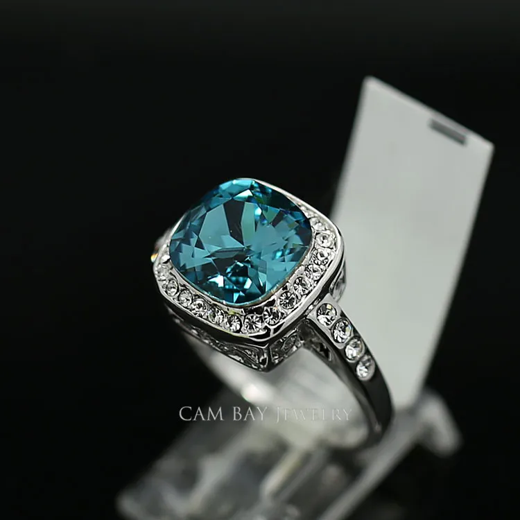 Imitação de anéis unissex banhados a ródio com um grande anel de pedra quadrado feminino anel de dedo joias de casamento248C