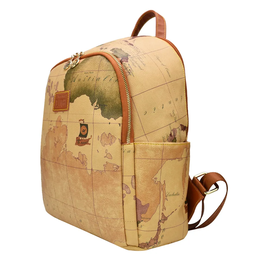 Backpack World Map di alta qualità Donne retrò in pelle retrò marchio Design Backpack Backpack Fashion HCZ6652268H