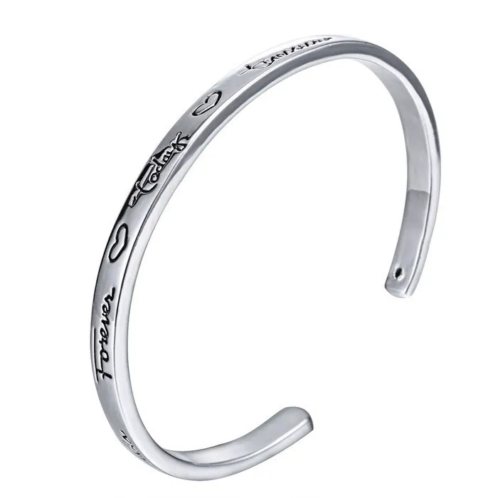 New Cuff Bracelet with Inspirational letter Unique Personalized Engraved Bracelet Gifts for Friends forever Silver Charms 2016 