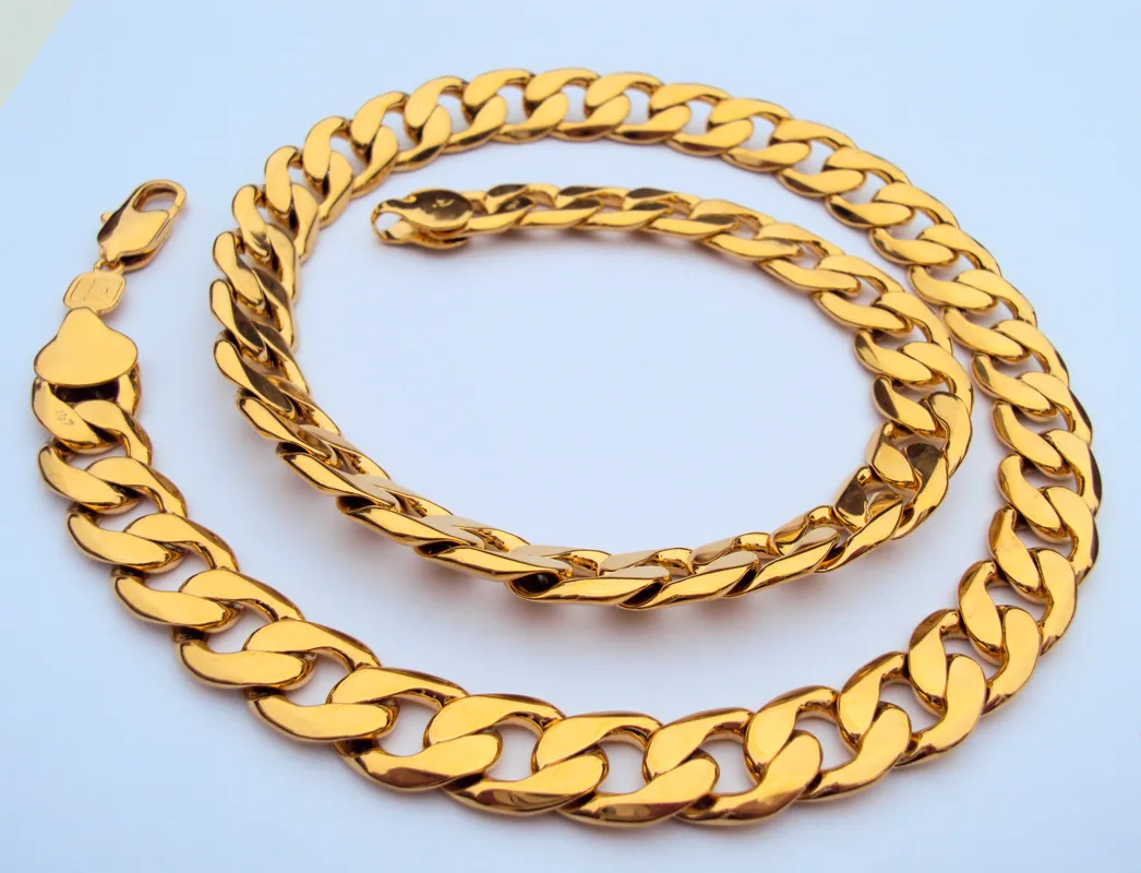 Vångt tungt 108g 24k Stamp Real Yellow Solid Gold 23 6 Men's Necklace 12mm Curb Chain 600mm smycken Mint-Mark Brevbokning 10233S