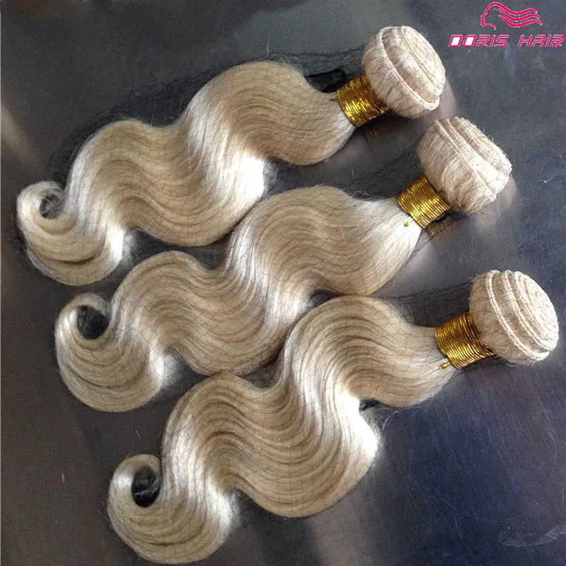 luxury Blond remy Hair Weave bundles Brazilian Indian human hair wefts Body Wave colored dyeable free DHL