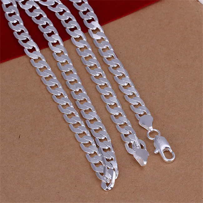Cheap 6MM flat sideways necklace Men sterling silver plated necklace STSN047 fashion 925 silver Chains necklace factory chris220u