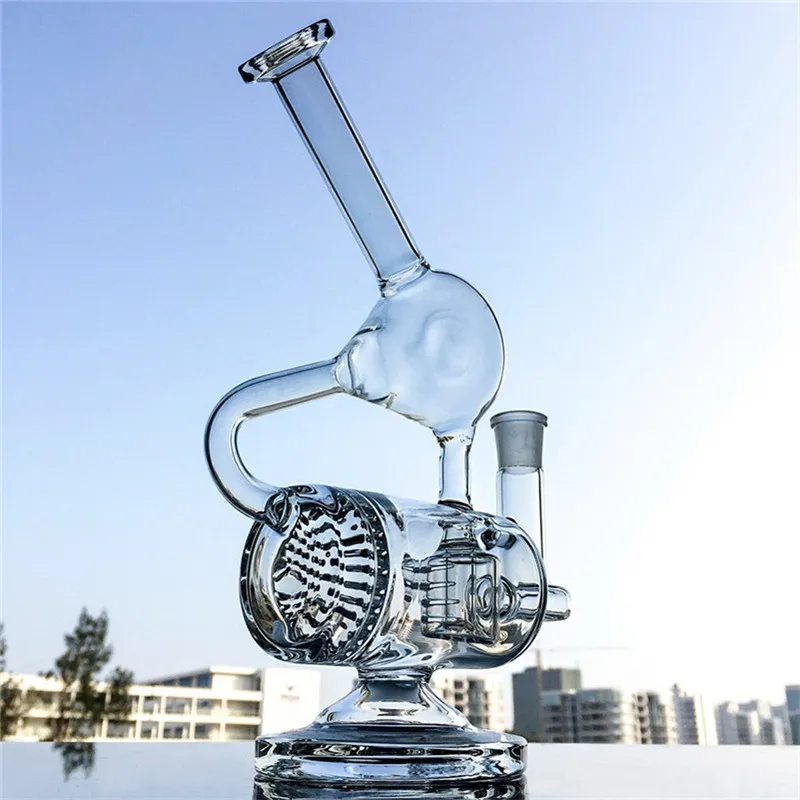 Glass Water pipe With Double Recycler Chamber Comb perc bong Inline Perc dab rigs with 14mm Joint glass bong WP143