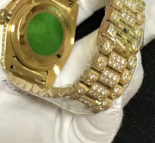 Mens Luxury President Day Date 18K Gold Watch Big Bezel Face Full Diamond Strap rostfritt stål Casual Men Automatic Mechanical WR315H