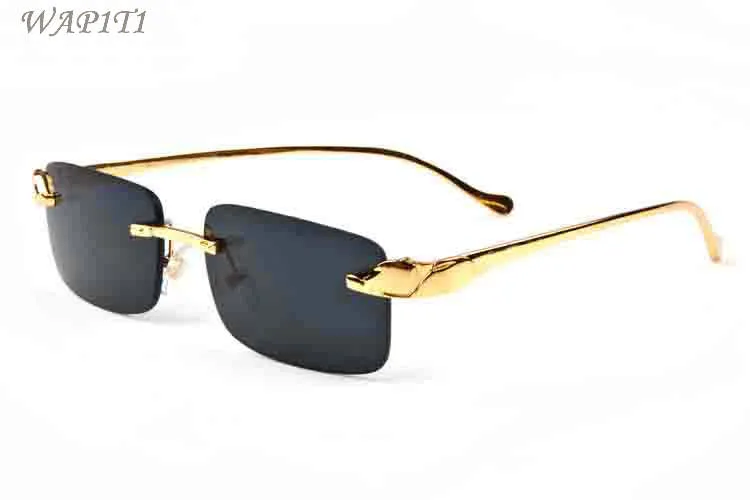 Mode attityd rimlösa solglasögon för män damer sport buffel horn glasögon sexig leopard ram solglasögon guld silver kommer med 232e