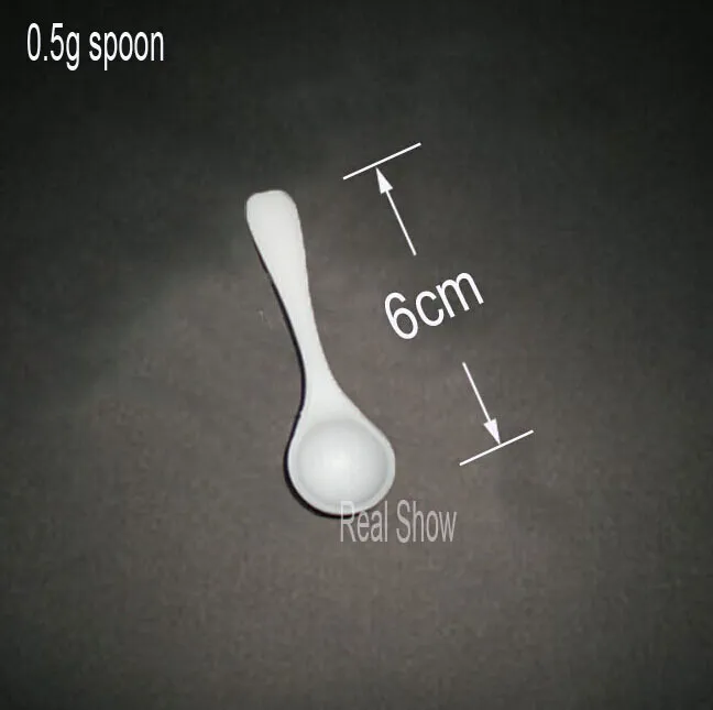 Herramientas de medición cuchara blanca o negra 0 5 g cucharas medidoras de plástico enteras en china 100 piezas / lote cucharas en polvo 216 g