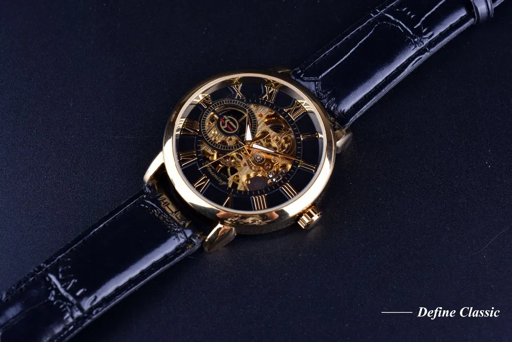 Формирование 3D логотип гравировки часов Men Top Brand Luxury Gold Watch Men Mechanical Skeleton Watch Relogio Masculino Clock Men2347
