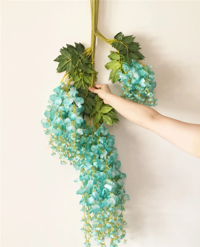 24 unids wisteria seda flor rattans 110 cm / 65 cm simulación wisteria flores para boda flores decorativas artificiales de Navidad es