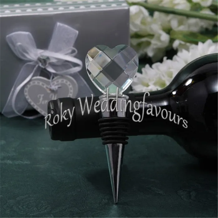 Whole Elegant Crystal Heart Wine Stopper w Silver Box Barware Favors Bomboniere Anniversary Event Party G267Y