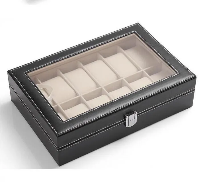 Top Qualität Marke PU Leder Uhr Vitrine Schmuck Sammlung Organizer Box 12 Grid Slots Uhren Display Lagerung Quadratische Box 212H