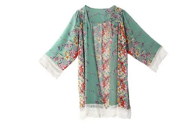 Summer Women Floral Chiffon Kimono Cardigan Robe Jacket Blouse Tops 