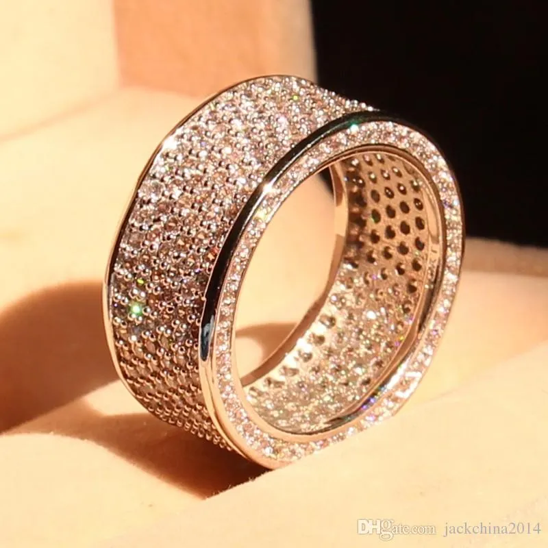 jewelry luxury Full white Topaz Simulated Diamond Diamonique 10KT White Gold Filled GF simulated Diamond Wedding Band Ring 326F