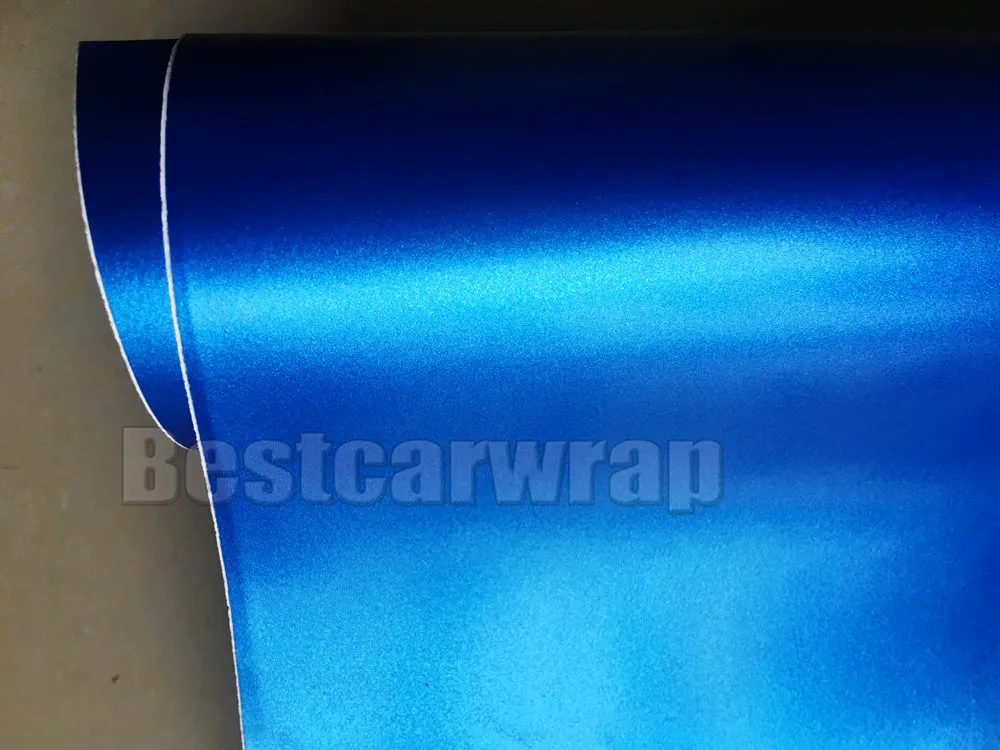 Blue Satin Metallic vinyl Wrap For Car wrap With Air bubble Free / air Releae Truck Covering Coating Stickers size 1.52x20m/Roll 4.98x66ft
