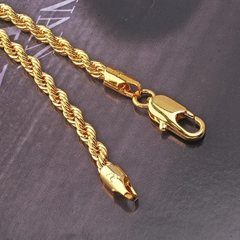 Knotenkette aus massivem Seil, 18 Karat Gelbgold gefüllte Herrenhalskette, 18 Zoll, 300 V