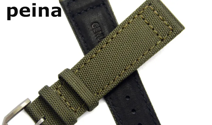 20mm 21mm 22mm New Black Green Nylon and Leather Watch Band strap For IWC watches296U