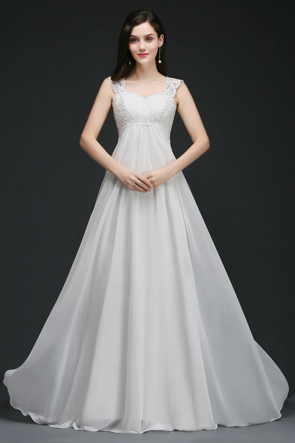 Empire Long Chiffon Wedding Party Dresses Lace Top Elegant A Line Garden Wedding Dresses Summer Beach Wedding Gowns Robe CPS732