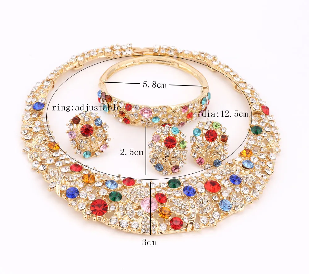 Set di gioielli in cristallo Boho placcato oro da donna con collana, orecchini, bracciale, anello, dichiarazione di vendita diretta la festa nuziale Jewellr211D