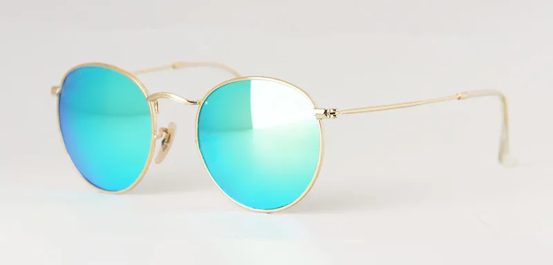 Дизайнерские женщины круглые солнцезащитные очки в стиле ретро мужчины женские солнцезащитные очки винтажные флэш -зеркальные стеклянные стеклянные очки.