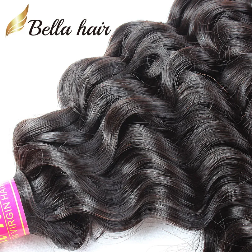 9A Gorgeous Curl Brazilian Human Weft 10-26inch Black Color Deep Wave Wavy Hair Extensions Thick Hair BELLAHAIR