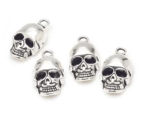 100st Silver Byonze 3D Skull Pendant Charms Vintage Zinc Eloy For Jewelry Making 12x20mm262c