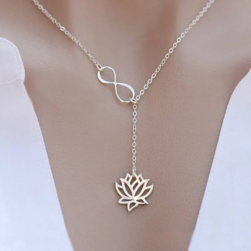 Everfast Whole Infinity и Lotus Lariat Pendants Заказ о ожерелье Женщины с длинной цепью кольцевой ювелирные изделия Accesstry264V