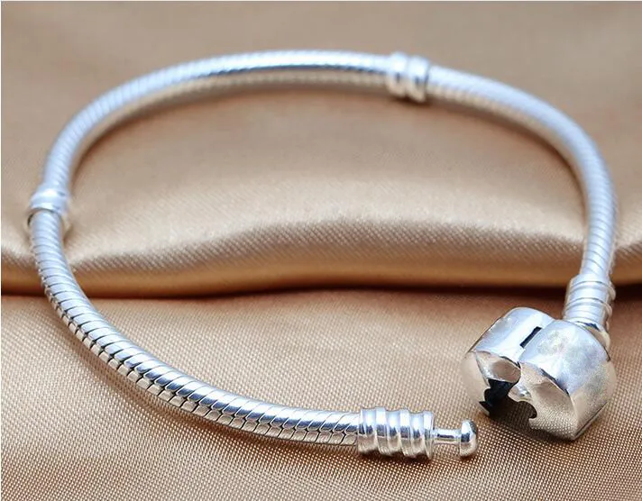 Autentico braccialetto a catena a forma di serpente in argento sterling 100% 925 braccialetti gioielli fai da te di moda 17-23 cm adatti perline di fascino europee all'ingrosso272D