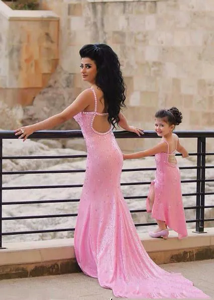 Pink Elegant Evening Dresses With Crystal Beaded Prom Dresses Open Back Mermaid Custom Made Spaghetti Formal Party Gowns 2017 New Arrival