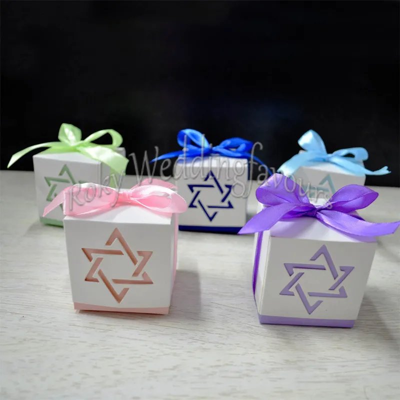 Star of David Favor Boxes Wedding Favor Baby Shower Holder Party Reception Table Decor Sweet Package with RIBB263k