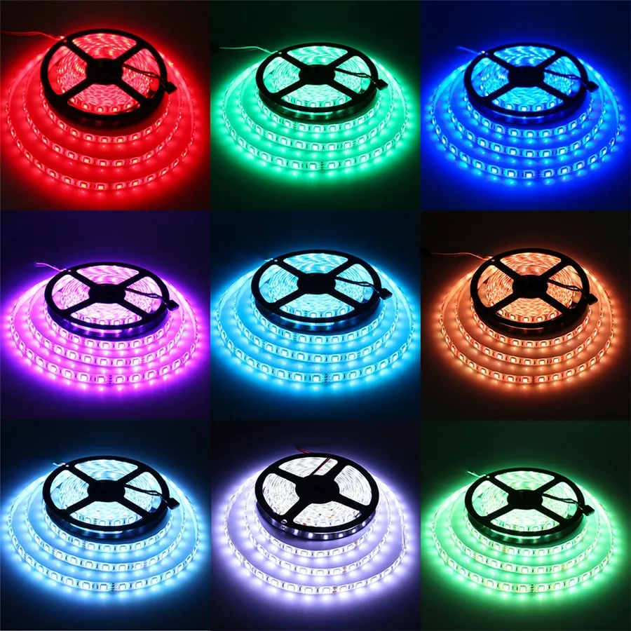 5M 5050SMD RGB LED-Streifenlicht Flexibler wasserdichter LED-Streifen DC12V Flexibles LED-Licht IP65 mehrfarbig mit 44-Tasten-IR-Fernbedienung Contr2333