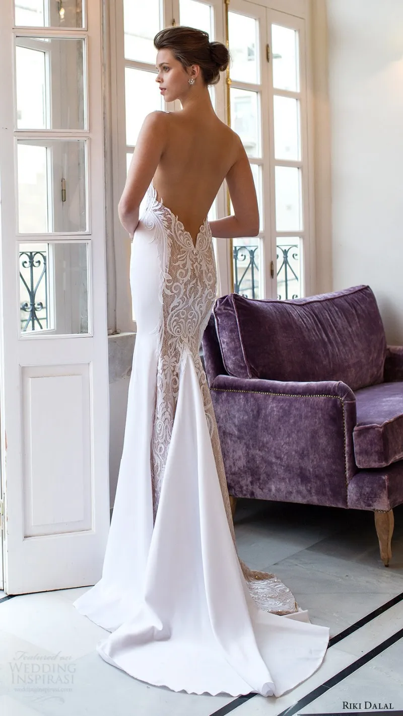 Riki Dalal 2018 Mermaid Vintage Wedding Dresses Backless Deep V Neck Sleeveless Lace Applique Bridal Gowns Sweep Train Hot Wedding Dress