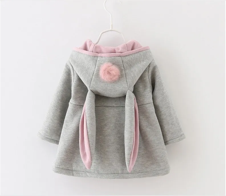 2016 New Autumn Winter Baby Girls Rabbit Ears Hooded Princess Jacket Coats Infant Girl Cotton Outwear Cute Kids Jackets Christmas Gifts