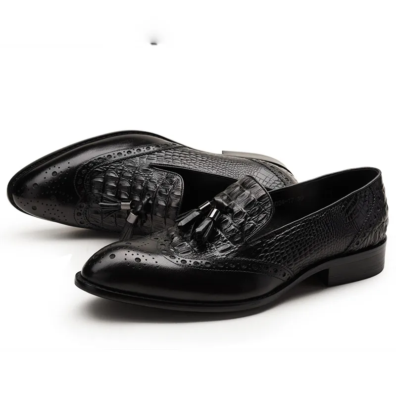 bruine krokodil korrel zwarte loafers formele heren casual echte lederen jurk schoenen