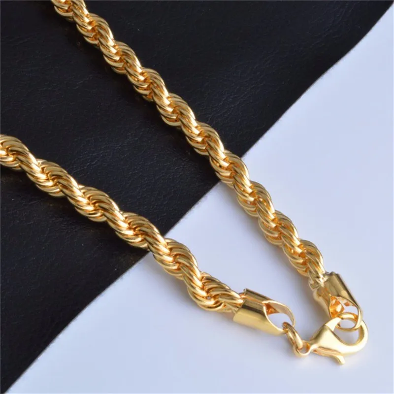 YHAMNI Neue Mode Gold Halskette Mit Stempel Gold Farbe 6 MM 20 Zoll Lange Kette Halskette Gold Edlen Schmuck NX184276l