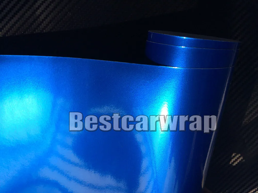 Midnight Metallic Gloss blue Vinyl Car wrap sticker With Air Bubble Free Shiny Glossy blue wrap film Vhicle covering foil :1.52*20M/Rol l